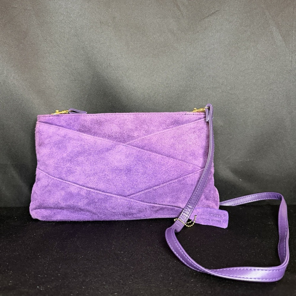 Vtg Cabin Creek Purple Suede Crossbody Bag Purse NOS